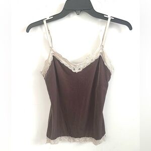 Y2K Cami Chocolate Brown Velvet Small Lace Whimsigoth Fairy Dainty Feminine